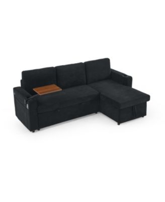 Streamdale Chenille Pull-Out Sofa Bed w/ Table, LED, USB & Cup Holders