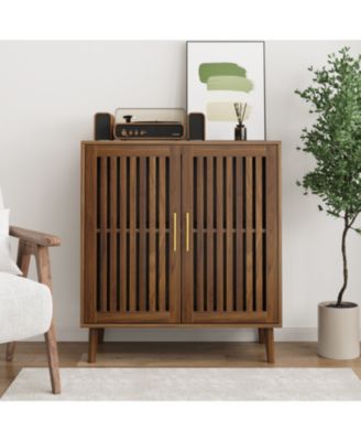 Farmhouse Buffet Cabinet with Louvered Doors, Walnut, 31.5" W