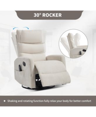 Heat Massage Rocker Swivel Recliner Chair, Beige