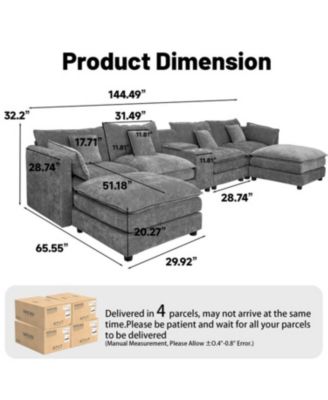 Streamdale U Shaped Cloud Couch, 144" Modular Chenille Sofa with Ottoman & Storage