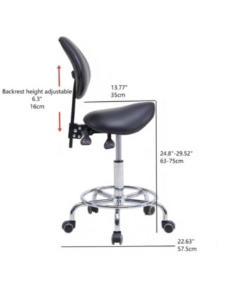 Saddle Stool Chair with Backrest, Swivel Hydraulic Tilt Seat, Wheels & Footrest for Medical, Dental & Clinic Use