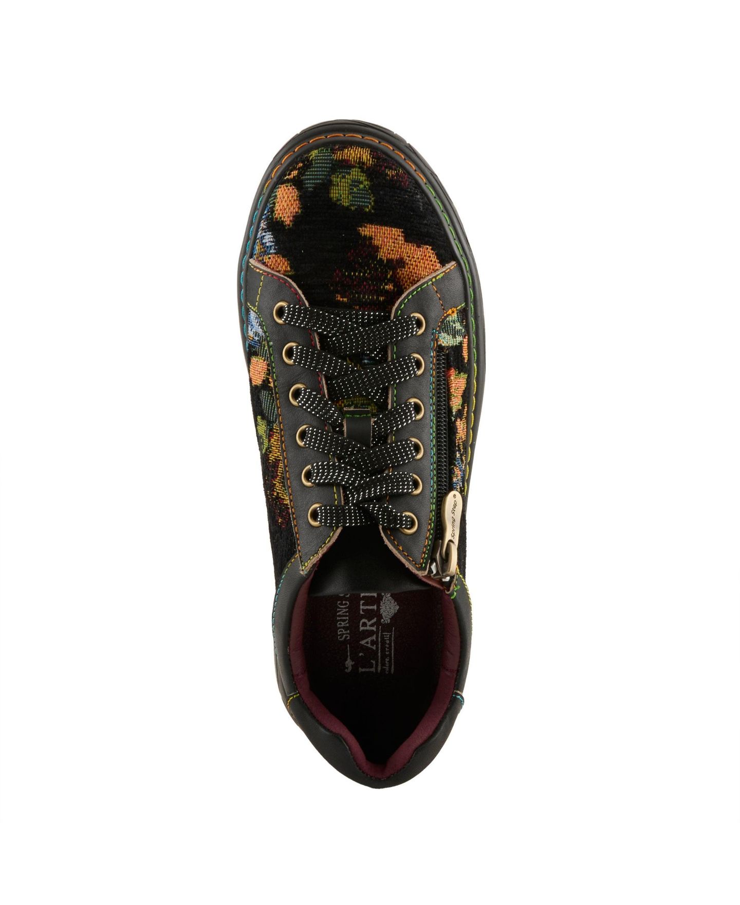 Женские кроссовки L'Artiste Danli-Fab Fashion Sneakers Leather & Tapestry Print Lace-Up With Side Zipper, цвет: Чёрный разноцветный — фото 3