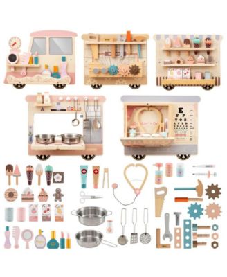 Kids Wall Mounted Sensory Activity Train with Five Skill Building Play Stations