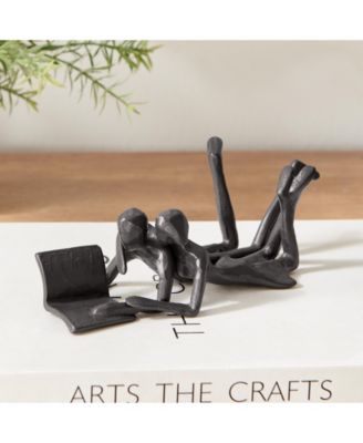 Brown Cast Iron Abstract Couple Reading Book Together Sculpture