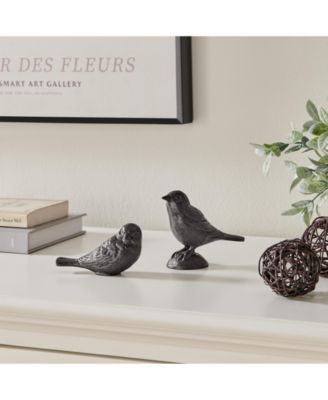 Brown Cast Iron Set of 2 Bird Sculptures