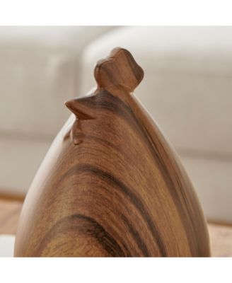 Hona Set of 2 Walnut Finish Hen Chicken Sculpture Figures