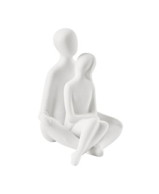 Hans White Abstract Sitting Couple Matte Ceramic Sculpture Set