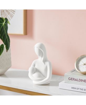 Hans White Abstract Mother Holding Baby Matte Ceramic Sculpture