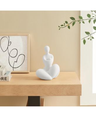 Hans White Abstract Mother Embracing Child Matte Ceramic Sculpture