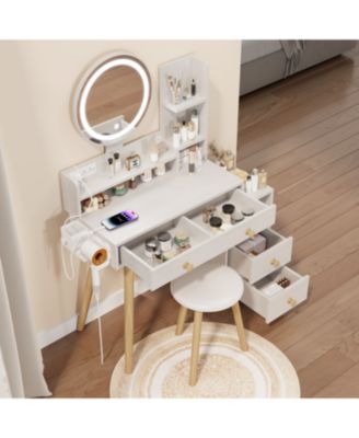  3-Color Vanity Table w/ Mirror Lights & Charger