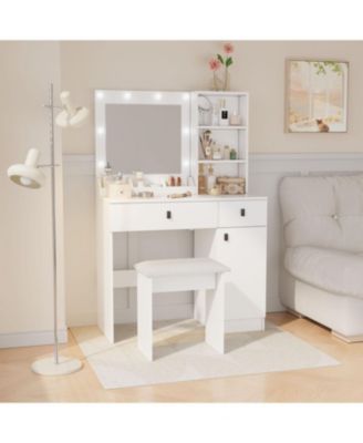 Streamdale Vanity Desk with Adjustable Lights, Drawers & Storage