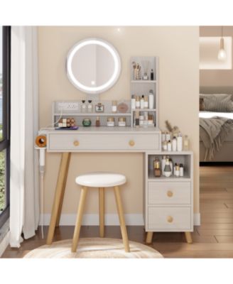  3-Color Vanity Table w/ Mirror Lights & Charger