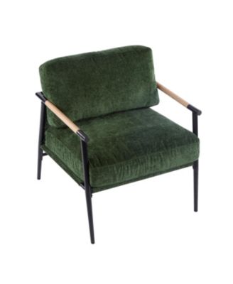 Modern Accent Chair with Plush Cushions and Wooden Armrests