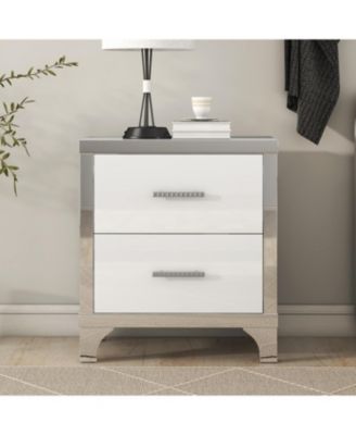 Streamdale Elegant High Gloss Nightstand with Metal Handle,Mirrored Bedside Table with 2 Drawers