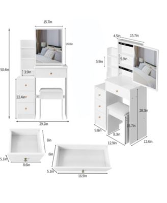 Compact Vanity Set Sliding Mirror, Storage Drawer, Cushioned Stool, EPA/GCC/UL Certified