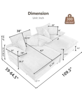 Oversized Corduroy Chaise Lounge Sofa Bed with Pillows - Black