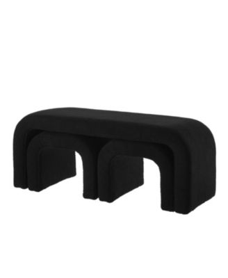 U-Shaped Teddy Ottoman Bench Set of 3- Black