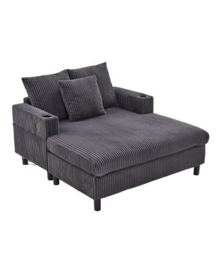 Streamdale Corduroy Oversized Recliner Sofa w/ USB, LED, Cup Holder