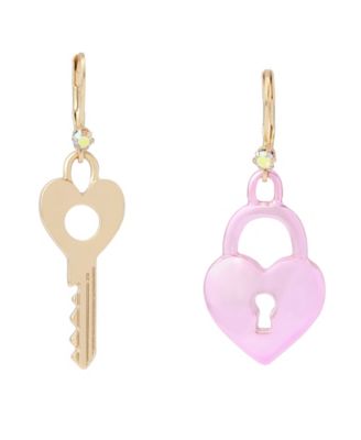 Faux Stone Sweetheart Lock Key Drop Earrings