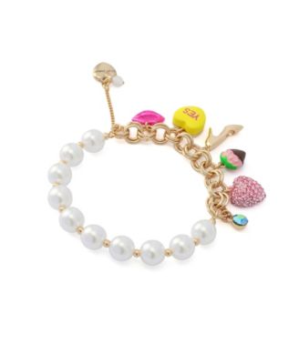 Faux Stone Sweetheart Cultivated Pearl Charm Stretch Bracelet