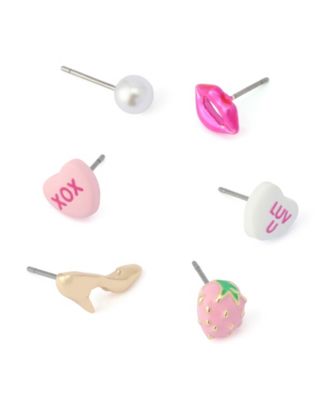 Faux Cultivated Pearl Sweetheart Lips 6-Single Stud Earring Set