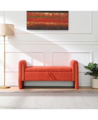 Teddy Bed End Bench with Arms & Storage - Orange