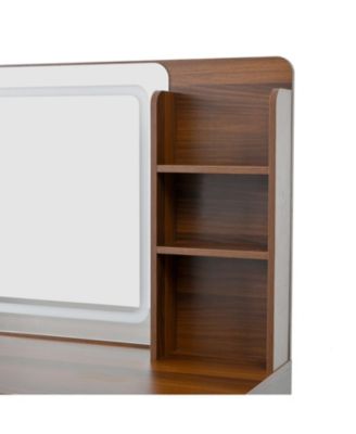 47" Lighted Vanity Desk with Rattan Drawers - Dark Walnut