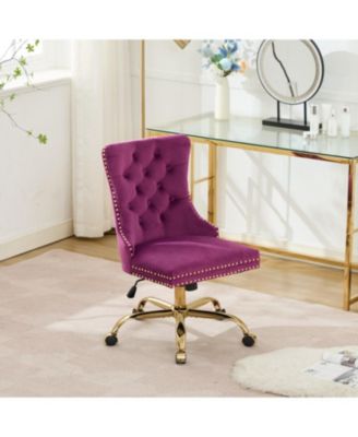 Velvet Office Chair, Tufted, Golden Base, Adjustable, Swivel