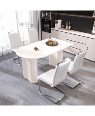 63" Cream MDF Dining Table & PU Chair Set