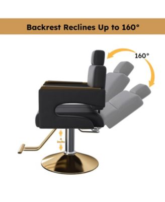 Hydraulic Barber Chair - 360 Swivel, Reclining, Black & Gold