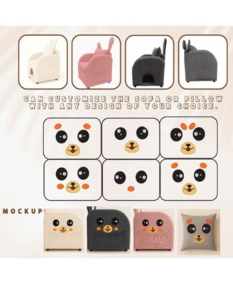 Beige Bunny-Ear Pet-Friendly Armchair with Cat & Dog Hideaway