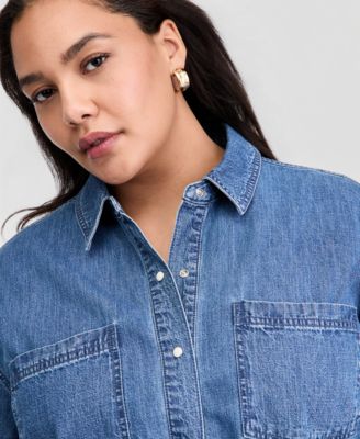 Trendy Plus Size Geneva Cotton Snap-Front Shirt