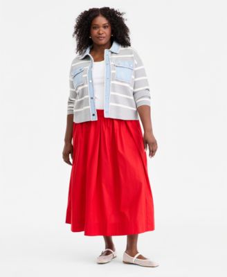 Trendy Plus Size Mixed Media Sweater Jacket