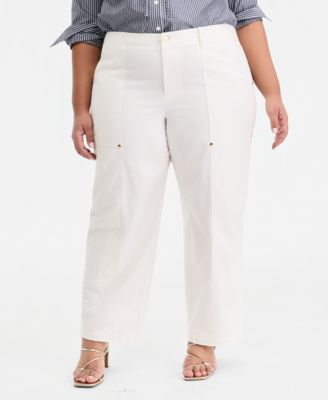 Trendy Plus Size High Rise Utility Straight Leg Pants