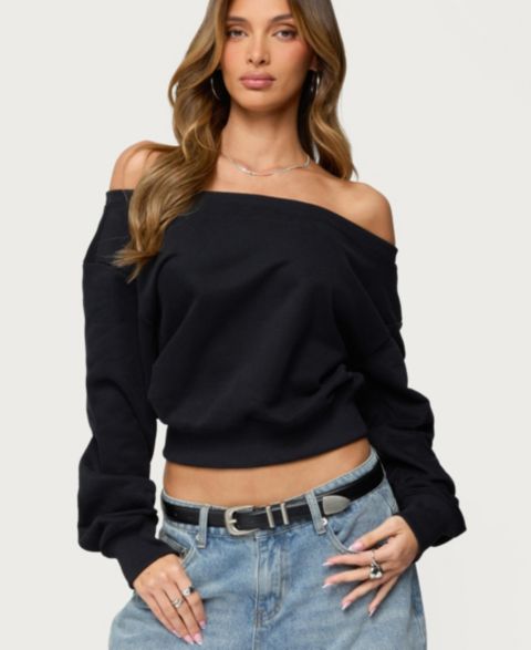 Женская толстовка Edikted Christy Off Shoulder, цвет: Чёрный