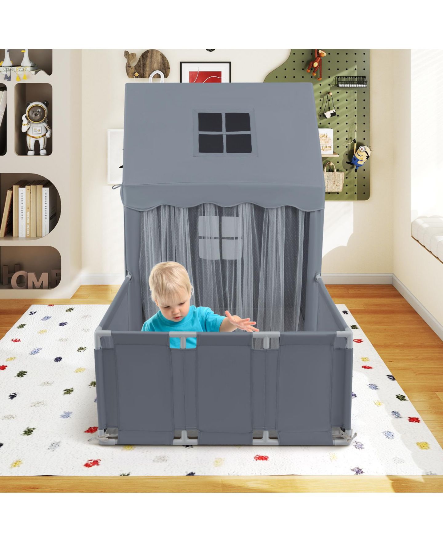 Детские игрушки Gymax Star Lights 3-Piece Play Tent with Playpen Set, Ages 3+, цвет: Серый — фото 2