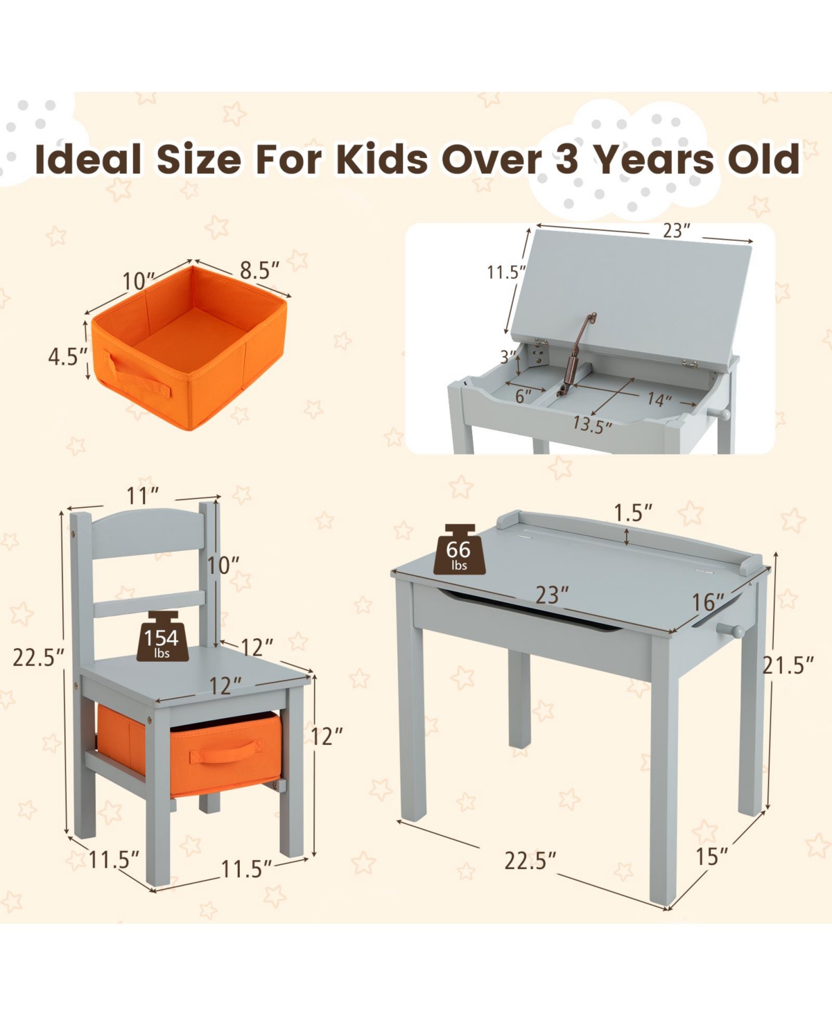 Gymax Kids Table and Chair Set Wood Activity Study Desk w/ Storage Drawer Hook