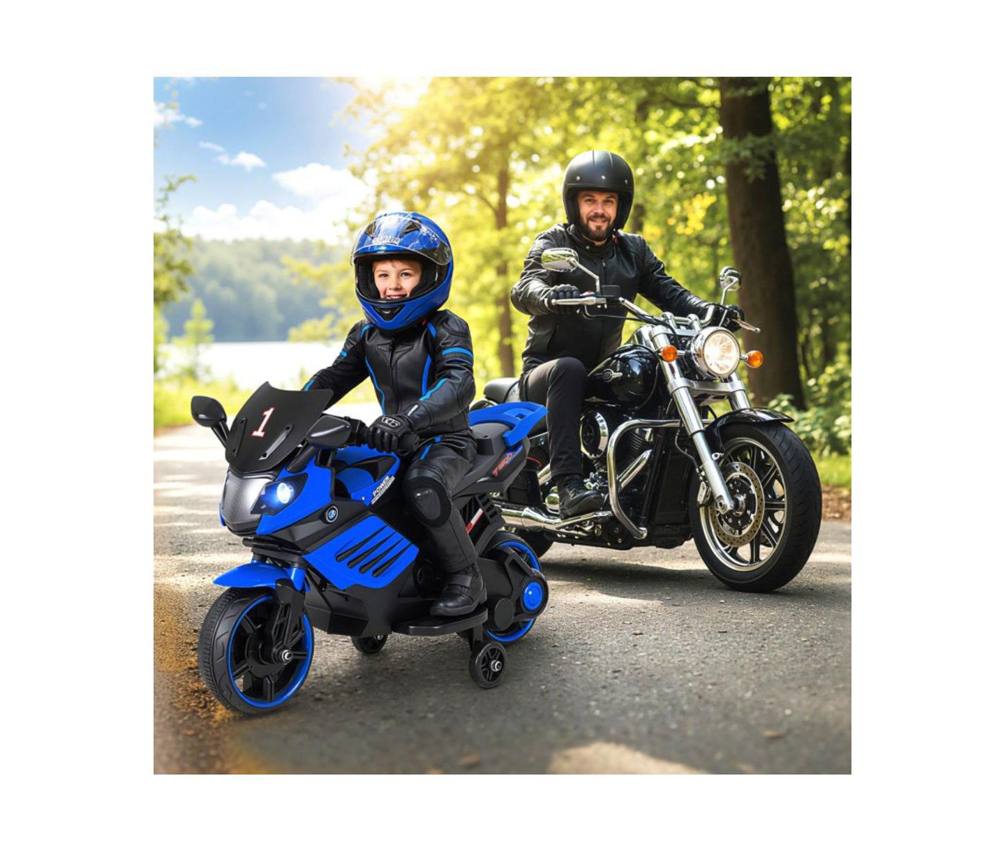Детская игрушка HONGGE Electric Ride On Motorcycle with Training Wheels and LED Headlights, Ages 3+, цвет: Тёмно-синий — фото 4