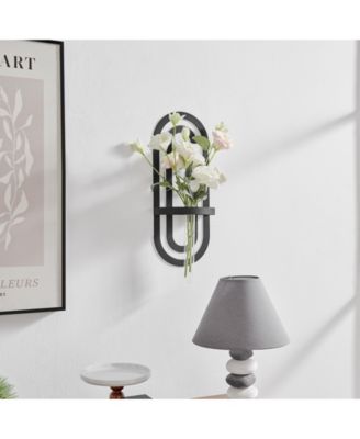 Jacob Modern Black Metal Double Oval Frame Clear Glass Wall Mounted Vase