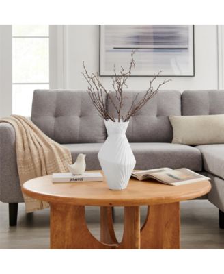 Eos White Ribbed Angular Glass Tabletop Vase