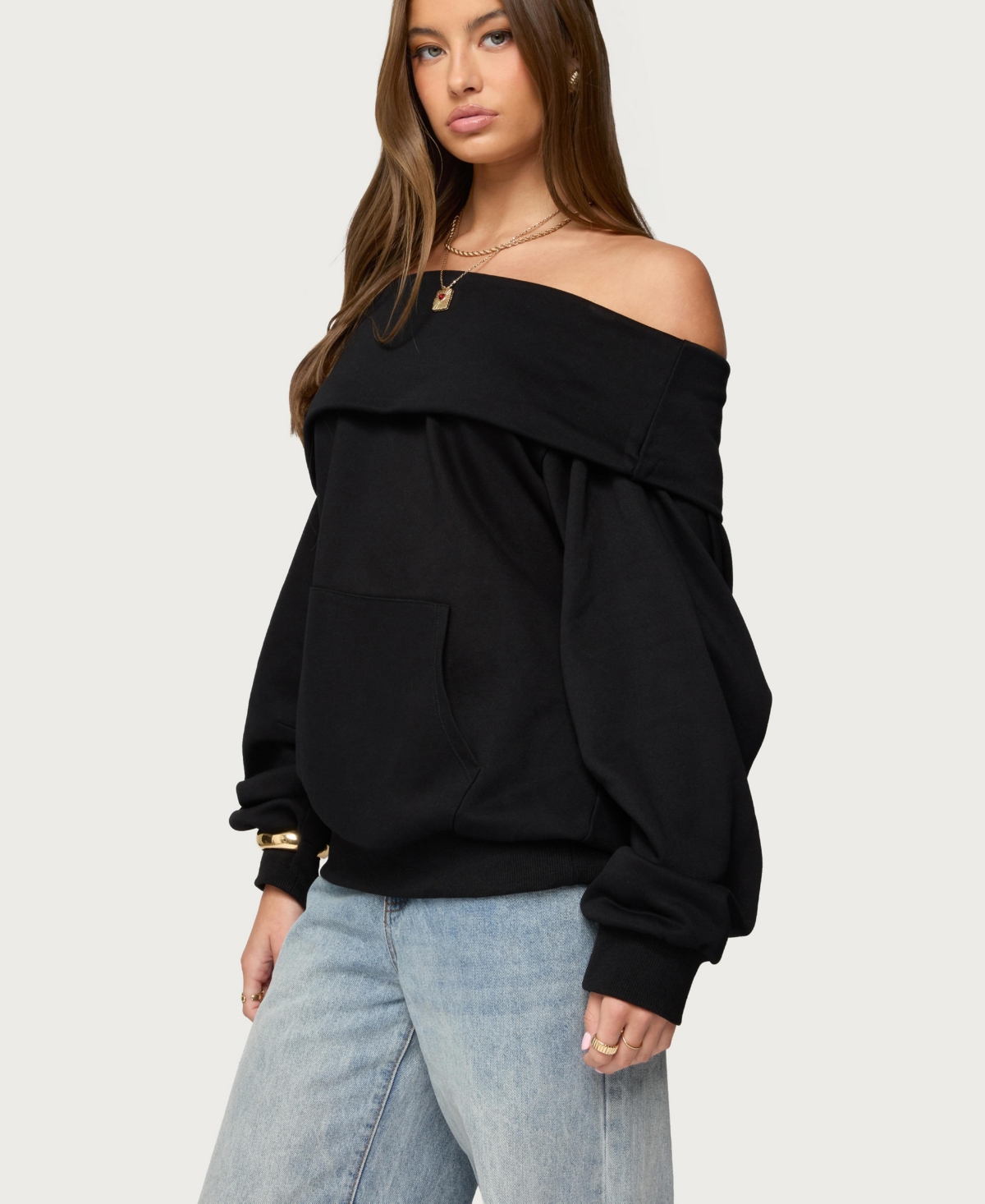Edikted Women's Ashlee Oversized Foldover Sweatshirt