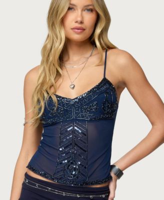 Women's Azelia Beaded Sheer Mesh Top