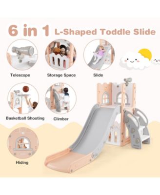 6-in-1 Toddler Slide and Playground Set with Basketball Hoop and Climbing Ladder