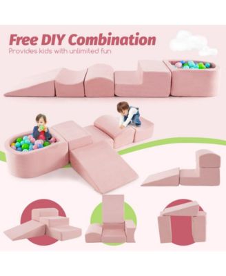 Kid's Soft Climbing Blocks Set with Slide Step Shapes and Ball Pit for Indoor Play