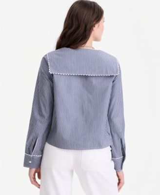 Women's Lace Trim Sailor Collar Long-Sleeve Blouse