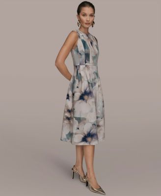 Women's Sleeveless Floral Fit and Flare Midi Dress