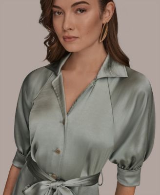 Women's Spread Collar Midi Shirt Dress