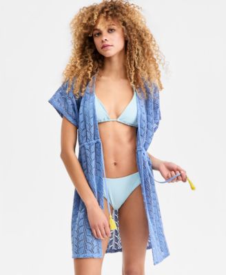 Women's Crochet Tassel-Tie Kimono Cover-Up