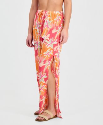 Women's Palm Tree Print Side Slit Swim Pants