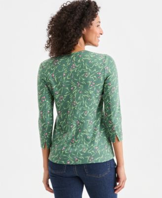 Women's Printed Pima Cotton 3/4-Sleeve Boat-Neck Top